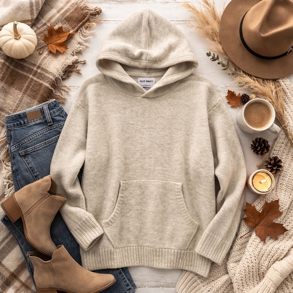 Old Navy Other - Old Navy L Sleeve Hooded Beige Sweater W/ Pockets. Beige Soft Fuzzy. Mens Large